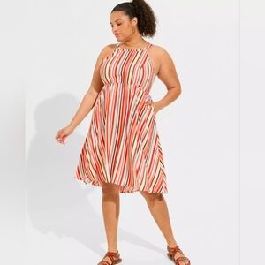 ​Torrid Colorful Striped Halter Midi Dress Sz 4X Summer Sundress Pockets